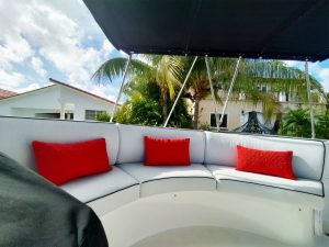 Reupholstered Boat Couch with Custom Pillows